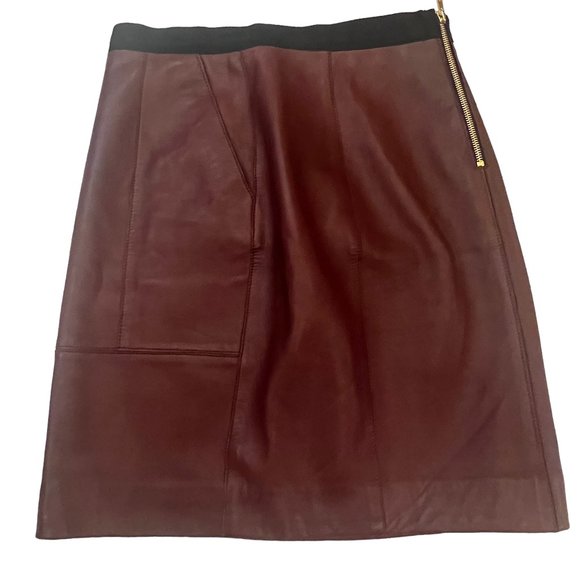 Gorgeous! Sandro Reddish Brown Lambskin Leather Skirt with pockets Sz 2 … - Picture 5 of 11